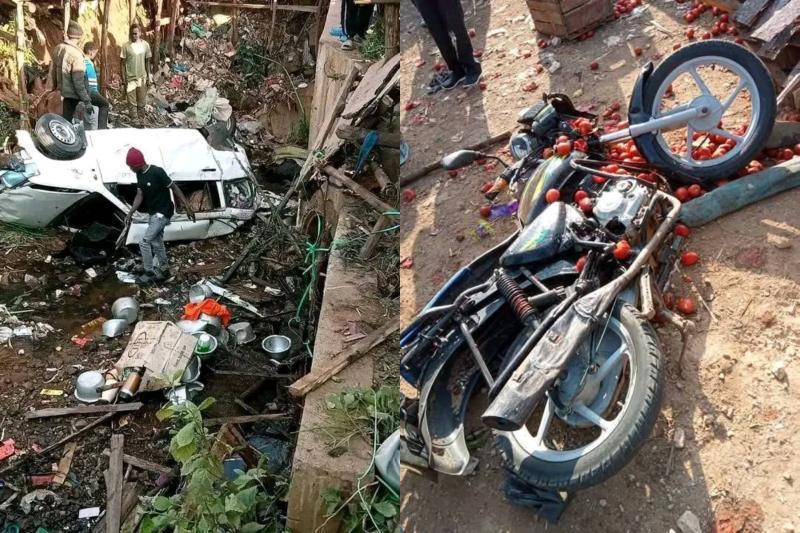 Photocollage of a road accident in Daraja Mbili market in Kisii County.